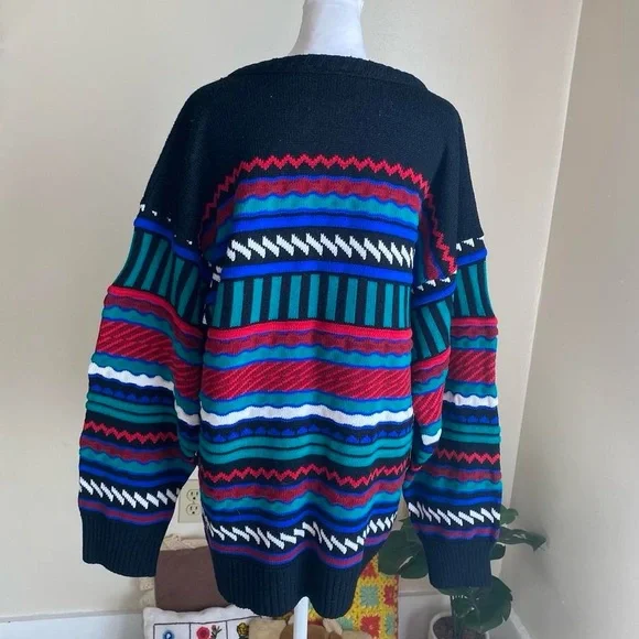 Vintage colorful black geometric grandpa sweater - Picture 7 of 7